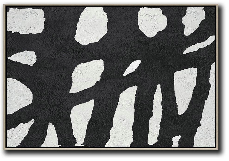 Acrylic Painting On Canvas,Oversized Horizontal Minimal Art On Canvas, Black And White Minimalist Painting - Abstract Oil Painting